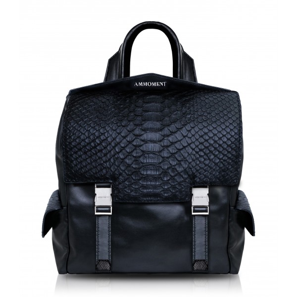 Ammoment - Python in Black - Leather Zane Small Backpack - Avvenice