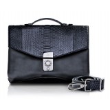 Ammoment - Python in Black - Leather Briefcase -  Orion Business Bag