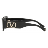 Valentino - Occhiale da Sole Rettangolare in Acetato Vlogo Signature - Nero - Valentino Eyewear
