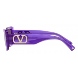 Valentino - Occhiale da Sole Rettangolare in Acetato Vlogo Signature - Viola - Valentino Eyewear