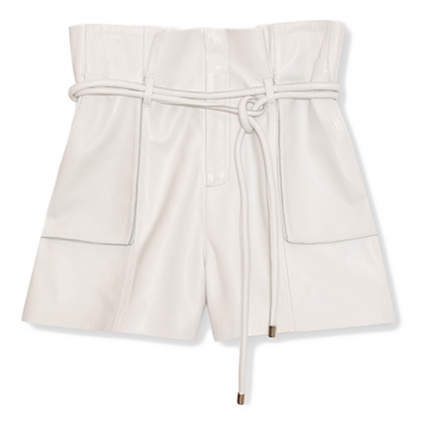 La Rando - Campana Shorts - Pelle di Agnello - Bianco - Pantaloni Artigianali - Pelle di Alta Qualità Luxury