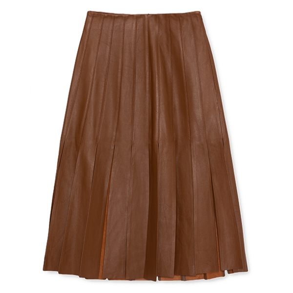 La Rando - Lobos Skirt - Soft Lambskin - Brown - Artisan Skirt - Luxury High Quality Leather