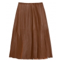 La Rando - Lobos Skirt - Morbida Pelle di Agnello - Marrone - Gonna Artigianale - Pelle di Alta Qualità Luxury