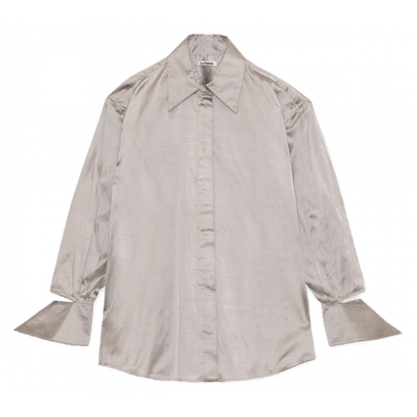 La Rando - Longchamps Shirt - Silk - Pearl Grey - Artisan Shirts - Luxury High Quality Leather