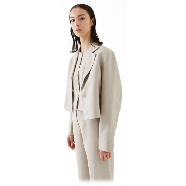 La Rando - Trelew Blazer - Linen - White - Artisan Jacket - Luxury High Quality Leather