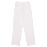 La Rando - Trelew Pants - Lino  - Bianco - Pantaloni Artigianali - Pelle di Alta Qualità Luxury