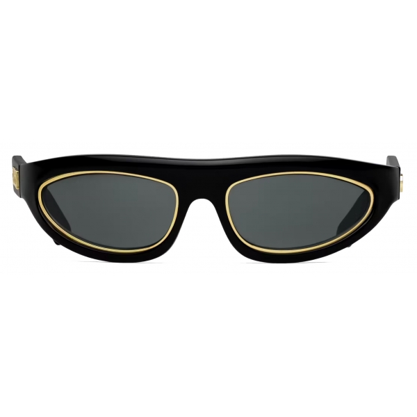 Gucci - Mask Sunglasses with Gold Metal Rim - Black Gold Grey - Gucci Eyewear