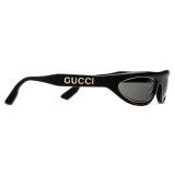 Gucci - Occhiale da Sole a Mascherina con Bordo in Metallo Color Oro - Nero Oro Grigio - Gucci Eyewear
