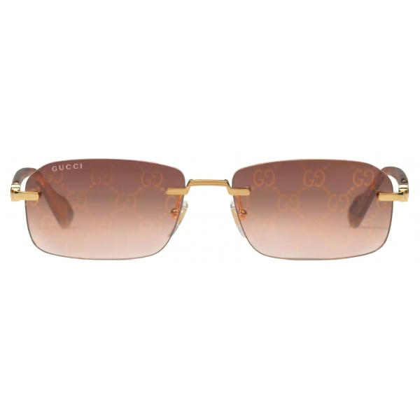 Gucci - Occhiale da Sole Rettangolare - Giallo Oro Grigio - Gucci Eyewear