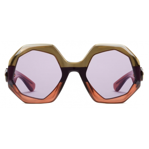 Gucci - Occhiale da Sole con Montatura Geometrica - Marrone Rosso Viola - Gucci Eyewear