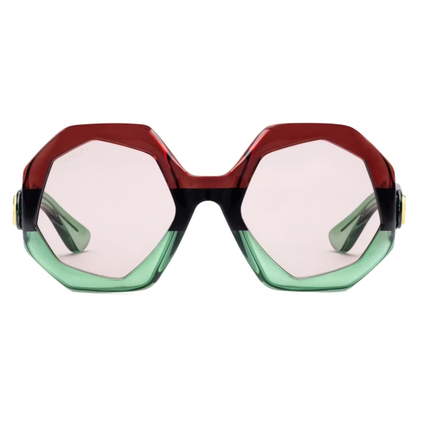 Gucci - Occhiale da Sole con Montatura Geometrica - Rosso Verde - Gucci Eyewear