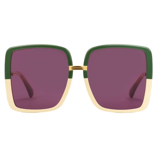 Gucci - Occhiale da Sole con Ponte Basso Gucci Lovelight - Verde Avorio Bordeaux - Gucci Eyewear