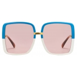 Gucci - Occhiale da Sole con Ponte Basso Gucci Lovelight - Blu Bianco Rosa - Gucci Eyewear