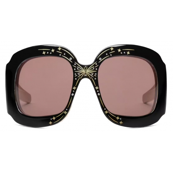 Gucci - Oversize Square-Frame Sunglasses - Black Ivory Grey - Gucci Eyewear