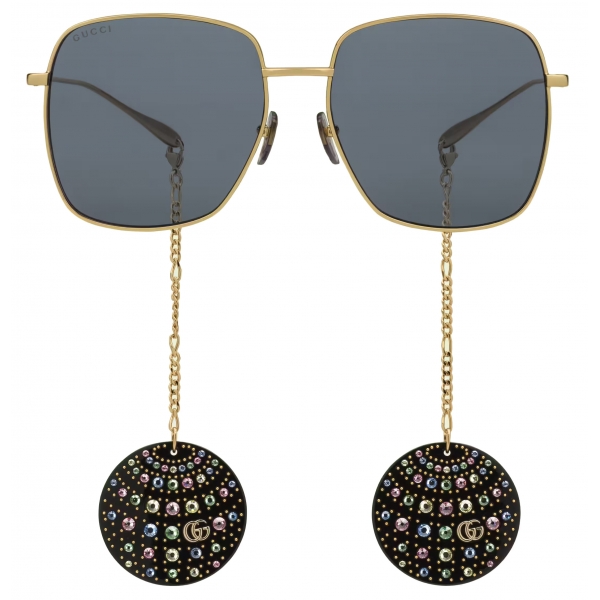 Gucci - Square Sunglasses with Disco Ball Charms - Gold Grey - Gucci Eyewear