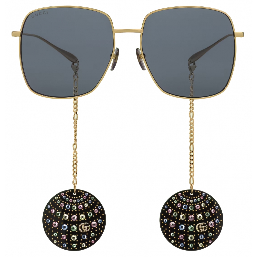 Gucci - Square Sunglasses with Disco Ball Charms - Gold Grey - Gucci  Eyewear - Avvenice