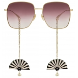 Gucci - Square Sunglasses with Fan Charms - Gold Burgundy - Gucci Eyewear