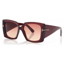 Tom Ford - Jacquetta - Occhiali da Sole Squadrati - Bordeaux Lucido - FT0921 - Occhiali da Sole - Tom Ford Eyewear