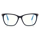 Tom Ford - Soft Cat Eye Shape Blue Block - Cat Eye Optical Glasses - Black - FT5762-B - Optical Glasses - Tom Ford Eyewear