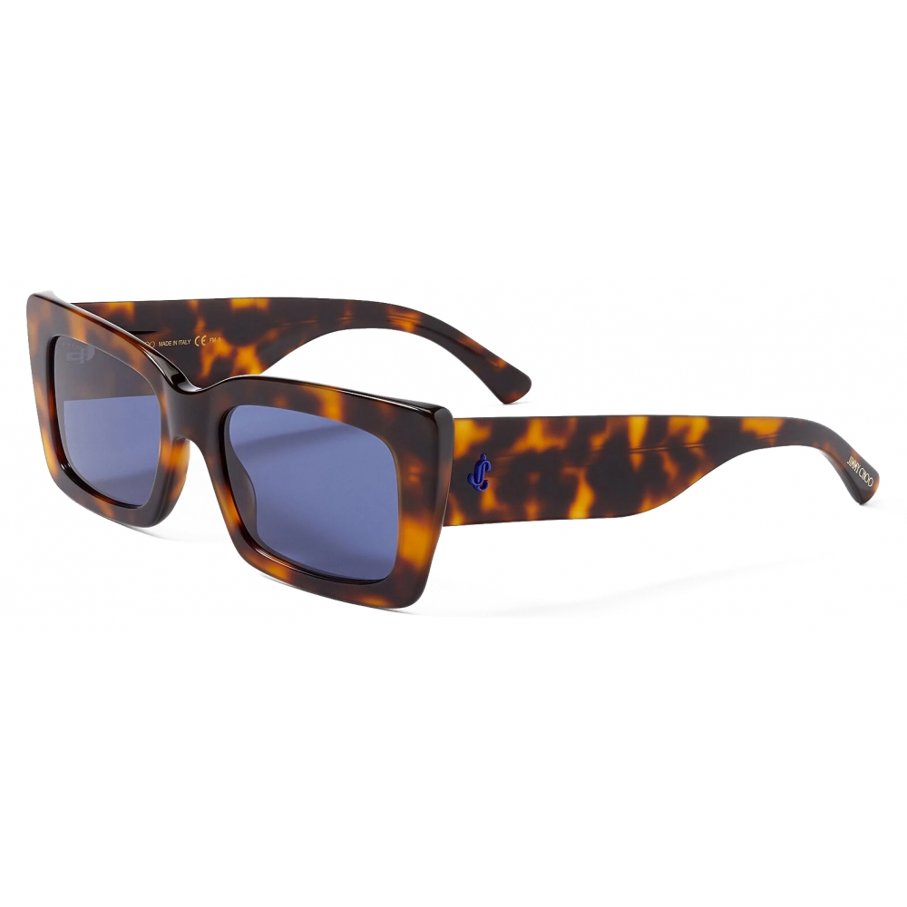 Jimmy Choo - Vita - Dark Havana Square-Frame Sunglasses with Blue ...