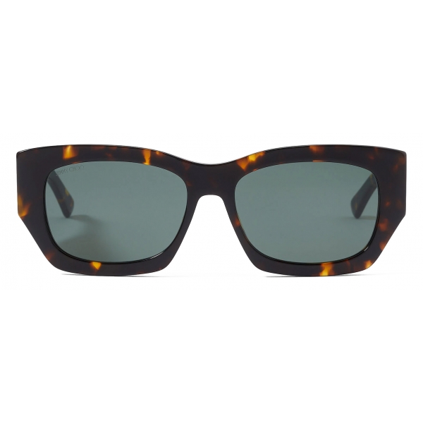 Jimmy Choo - Cami - Dark Havana Square-Frame Sunglasses with Green JC Emblem - Jimmy Choo Eyewear