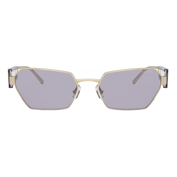 Miu Miu - Miu Miu Logo Sunglasses - Geometric - Pale Gold Lilac - Sunglasses - Miu Miu Eyewear