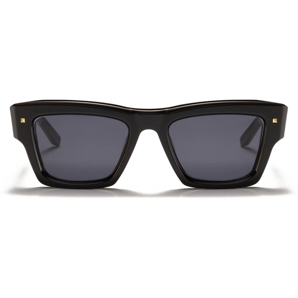 Valentino - Squared Acetate Frame Sunglasses with Stud - Black Grey ...