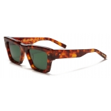 Valentino - Squared Acetate Frame Sunglasses with Stud - Brown Havana Dark Green - Valentino Eyewear