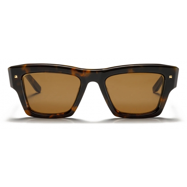 Valentino - Squared Acetate Frame Sunglasses with Stud - Brown Havana - Valentino Eyewear
