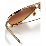 Valentino - Occhiale da Sole Pilot in Titanio con Stud - Oro Viola Sfumato Arancione - Valentino Eyewear