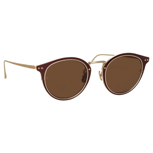 Linda Farrow - Cooper Oval Sunglasses in Light Gold and Brown - LFL1051C3SUN - Linda Farrow Eyewear