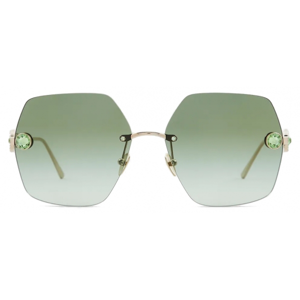 Giorgio Armani - Occhiali da Sole Donna Forma Oversize con Cristalli - Oro Verde - Occhiali da Sole - Giorgio Armani Eyewear