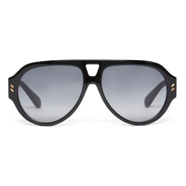Stella McCartney - Dotted Logo Aviator Sunglasses - Shiny Black - Sunglasses - Stella McCartney Eyewear