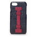 2 ME Style - Cover Fingers Croco Nero / Rosso - iPhone 8 / 7 - Cover in Pelle di Coccodrillo