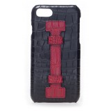 2 ME Style - Case Fingers Croco Black / Red - iPhone 8 / 7 - Crocodile Leather Cover