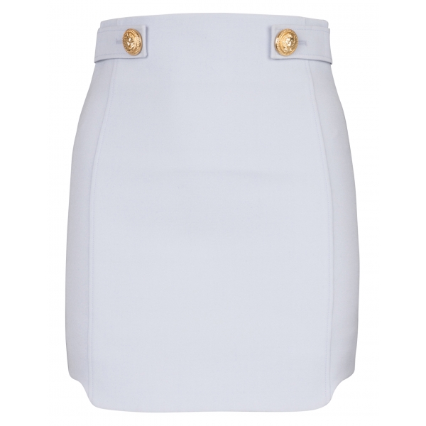 Balmain - Short Wool Skirt with Golden Buttons - Blue