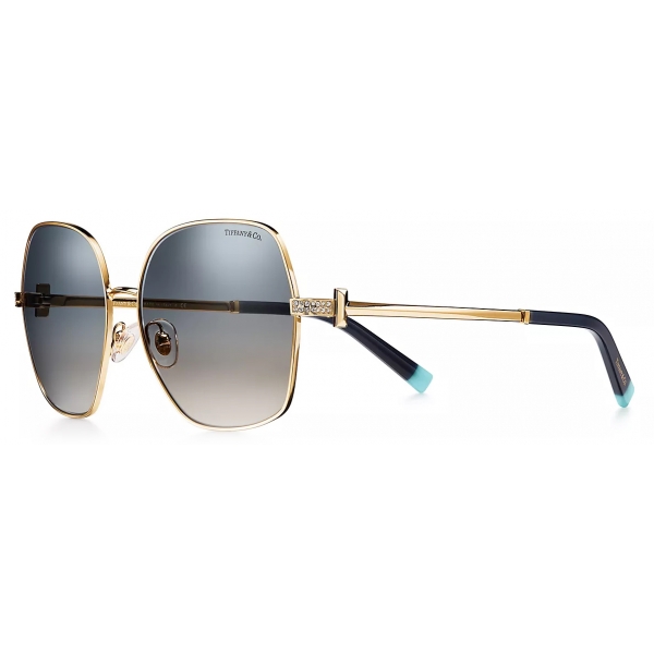 Tiffany & Co. - Occhiale da Sole Irregolare - Oro Specchiato Blu Sfumate - Collezione Tiffany T - Tiffany & Co. Eyewear