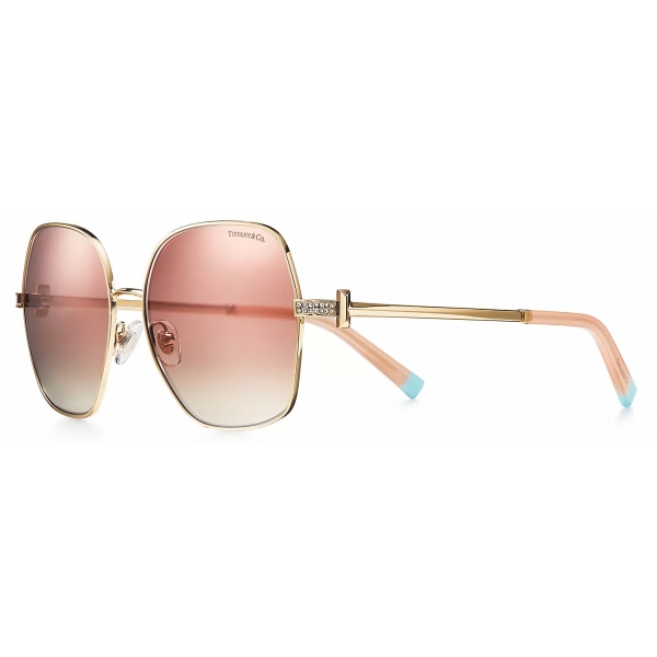 Tiffany & Co. - Occhiale da Sole Irregolare - Oro Pallido Rosa Specchiato - Collezione Tiffany T - Tiffany & Co. Eyewear