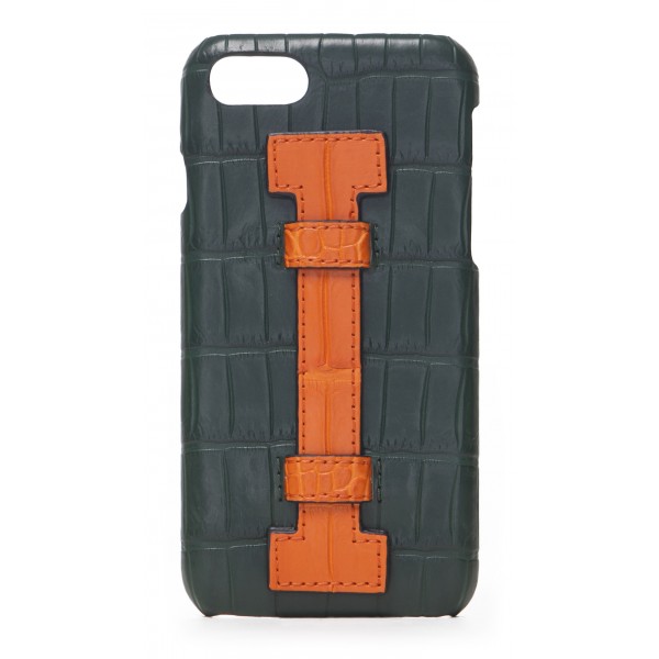2 ME Style - Cover Fingers Croco Verde / Arancione - iPhone 8 / 7 - Cover in Pelle di Coccodrillo