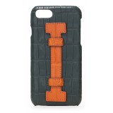 2 ME Style - Case Fingers Croco Green / Orange - iPhone 8 / 7 - Crocodile Leather Cover