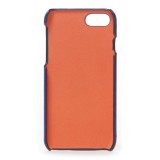 2 ME Style - Cover Fingers in Pelle Blu / Croco Arancione - iPhone 8 / 7 - Cover in Pelle di Coccodrillo
