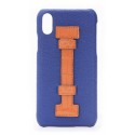 2 ME Style - Cover Fingers in Pelle Blu / Croco Arancione - iPhone X / XS - Cover in Pelle di Coccodrillo