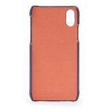 2 ME Style - Cover Fingers in Pelle Blu / Croco Arancione - iPhone X / XS - Cover in Pelle di Coccodrillo