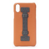 2 ME Style - Cover Fingers in Pelle Arancione / Croco Verde - iPhone X / XS - Cover in Pelle di Coccodrillo