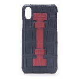 2 ME Style - Case Fingers Croco Black / Red - iPhone X / XS - Crocodile Leather Cover