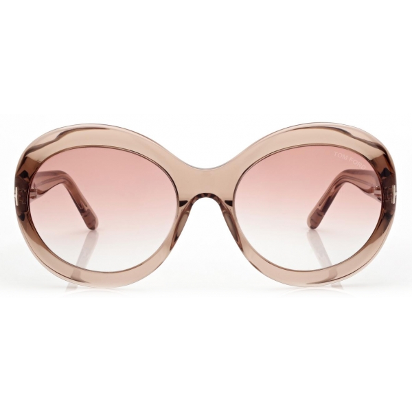 Tom Ford - Liya Sunglasses Oversize Rotondi - Marrone Chiaro Lucido Bordeaux - FT0918 - Occhiali da Sole - Tom Ford Eyewear