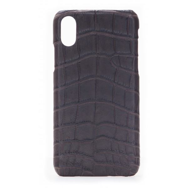 2 ME Style - Case Croco Marron - iPhone X / XS - Crocodile Leather Cover