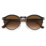 Persol - PO3285S - Black/Striped Brown/Grey / Brown Gradient - Sunglasses - Persol Eyewear