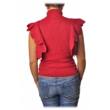 Elisabetta Franchi - Top a Costine con Smerlatura - Rosso - Top - Made in Italy - Luxury Exclusive Collection