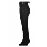 Elisabetta Franchi - Trousers with Buttons in Contrasting Color - Black - Trousers - Made in Italy - Luxury Exclusive Collection
